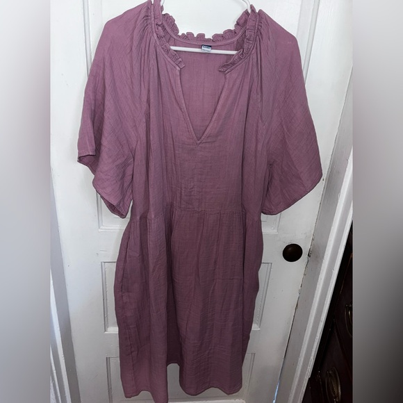NWOT Split-Neck Crinkle Gauze Mini Swing Dress - Picture 1 of 6